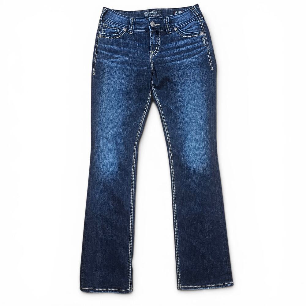 SILVER JEANS Suki Mid Slim Bootcut Jeans Women's 27x33 Dark Wash Flap Pocket